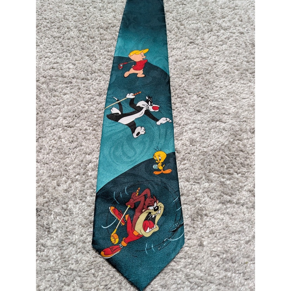Looney Tunes Tie Teal 1994 Golf Taz Sylvester Tweety Vintage Novelty 90s
